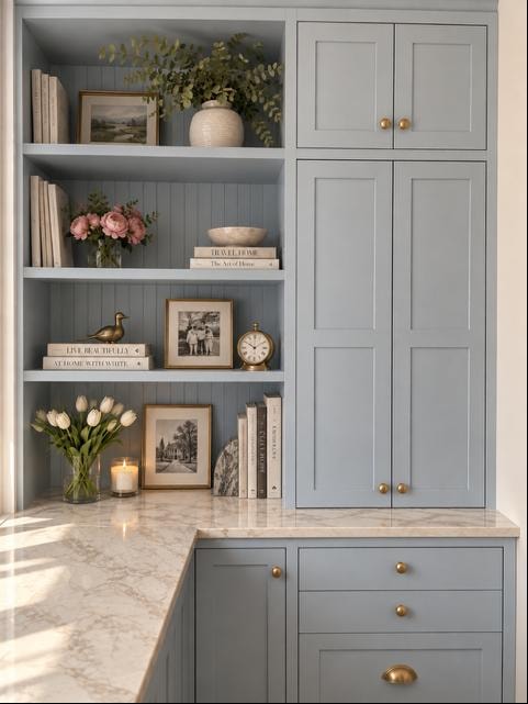 Bureau bibliothèque bleue avec marbre — Module Ultra