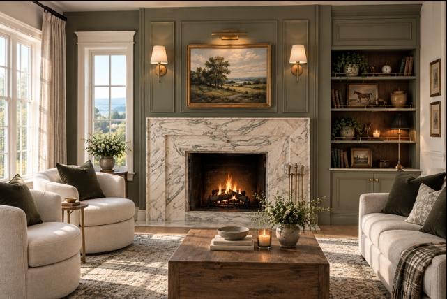 Salon avec foyer en marbre — Module Ultra