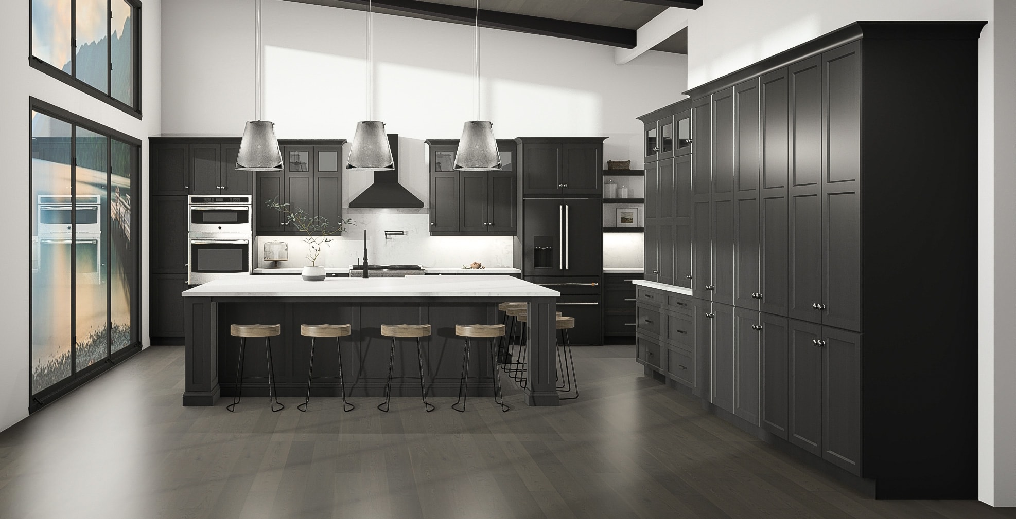 Armoires de cuisine gris anthracite avec îlot